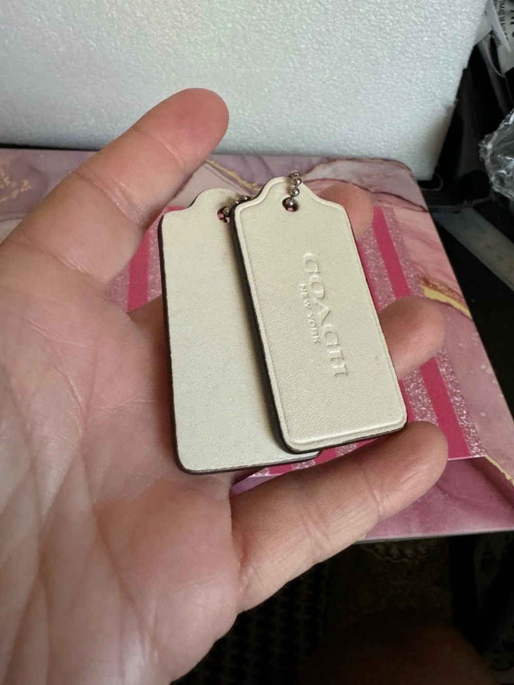 Coach leather bag/ key tag set of 2